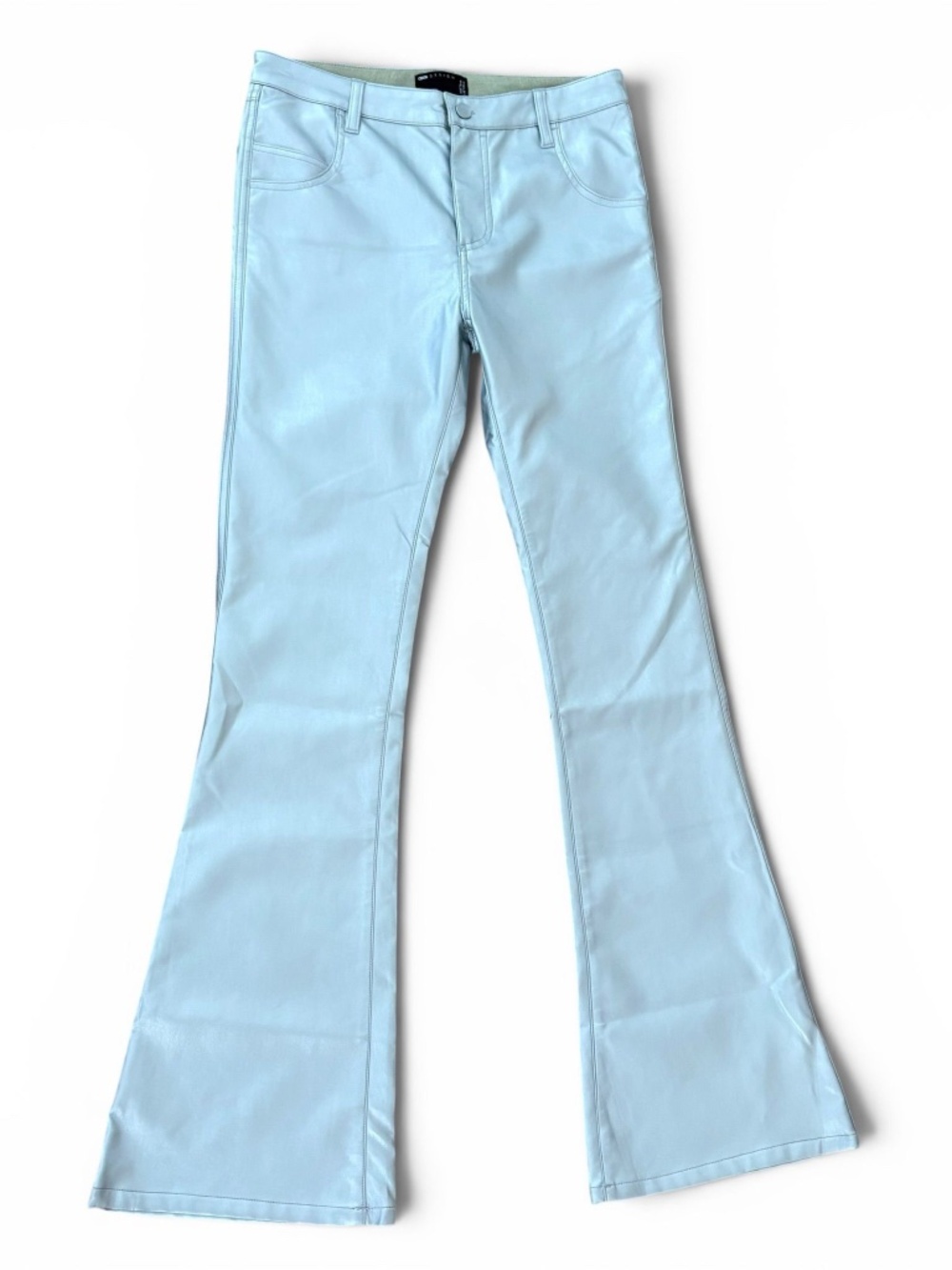 Faux Leather Flare Pants Silver Metallic